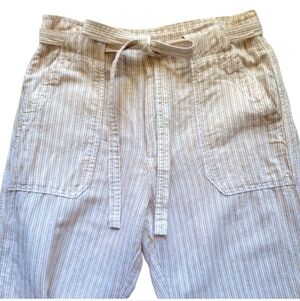 SZ4 GAP Linen Pants Cotton Khaki Stripe Wide Leg Pants With Tie Belt Matching